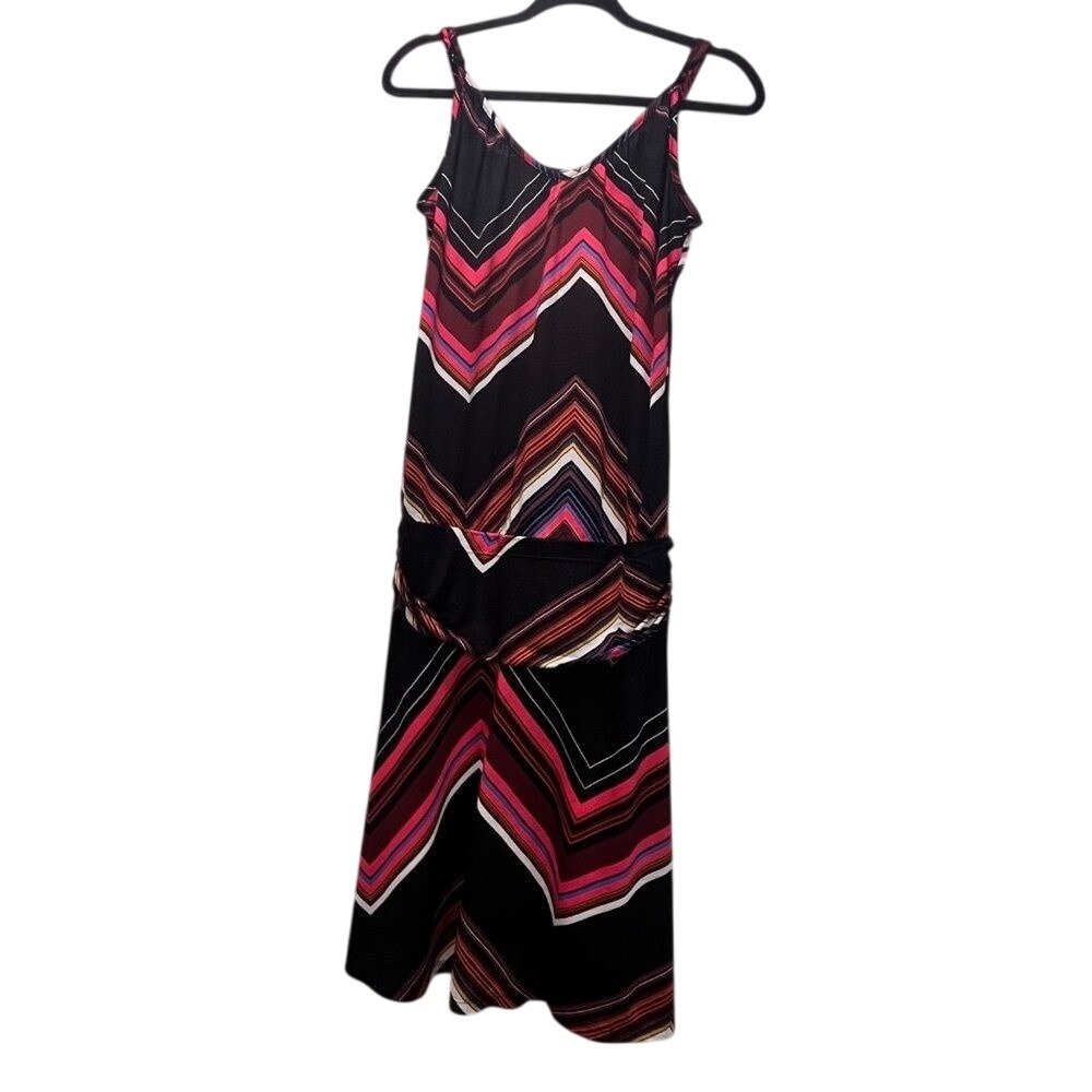 Lascana Chevron Midi Dress Womens Black Pink Geometric Sleeveless M